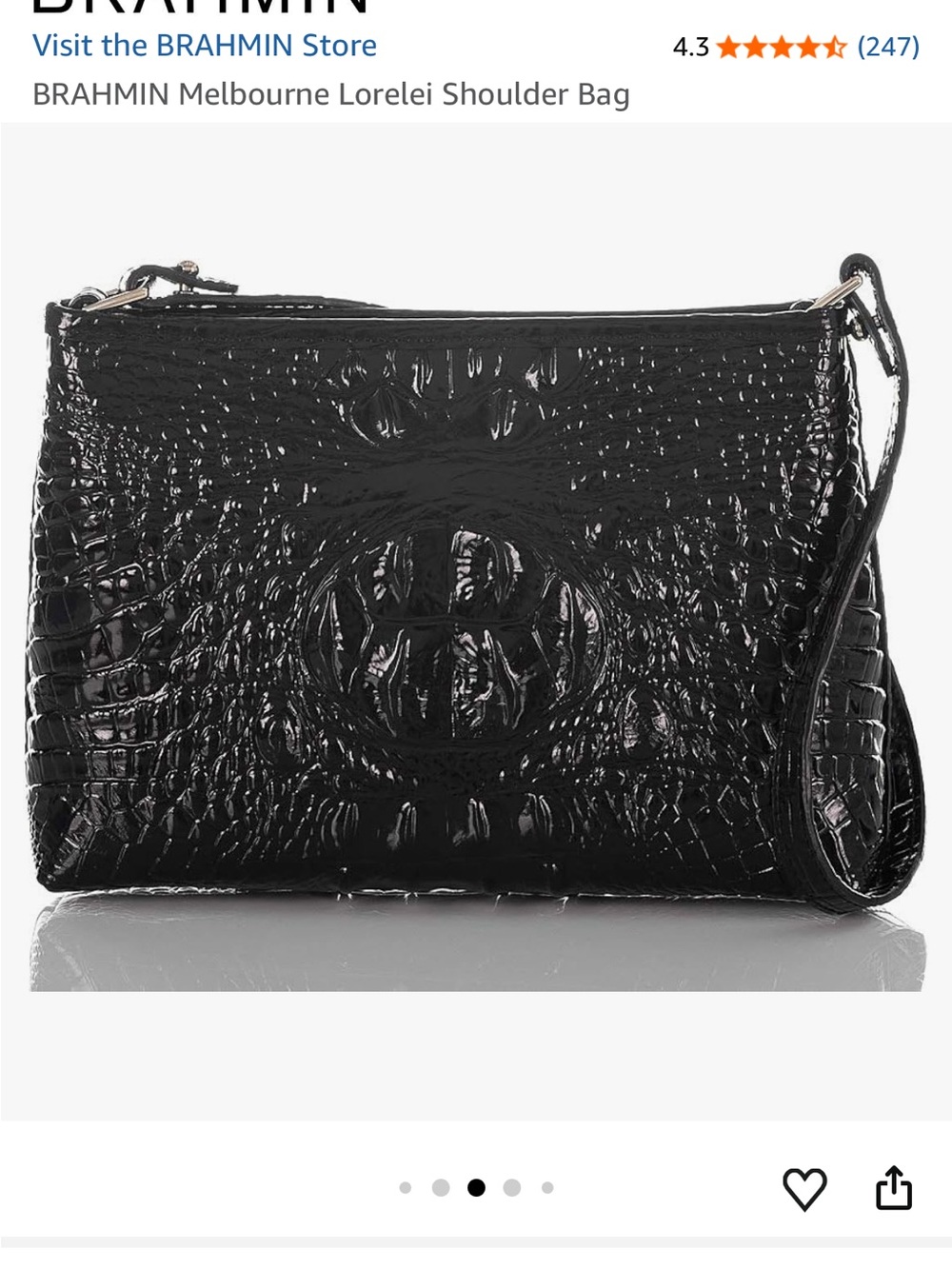 NWT BRAHMIN Black Melbourne Lorelei Croc Shoulder Bag with Gold Hardware